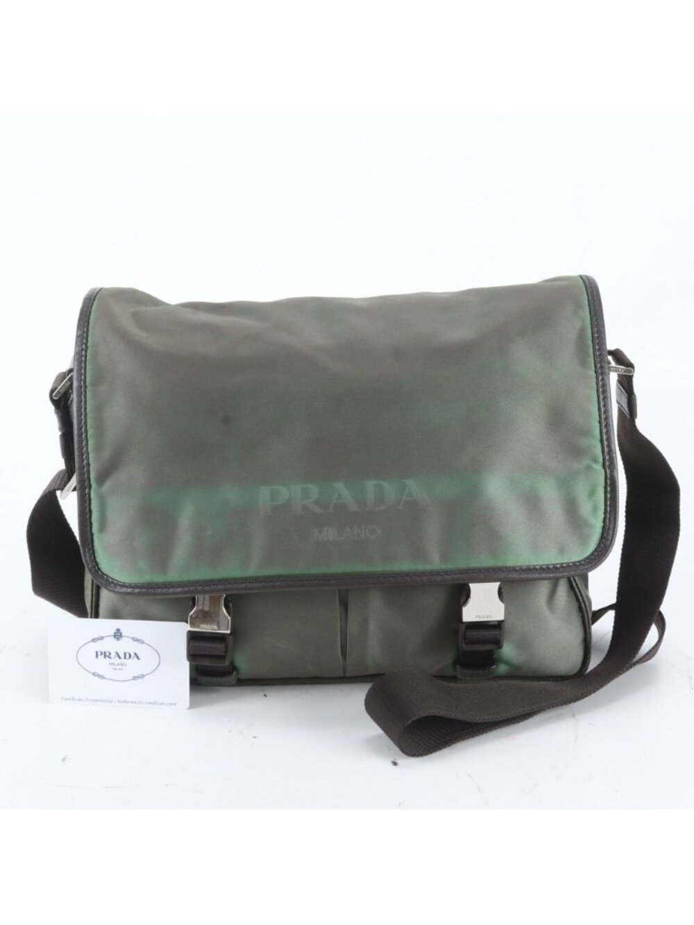 Prada White Tag Tessuto Nylon Triangle Logo Leather Shoulder Bag Messenger